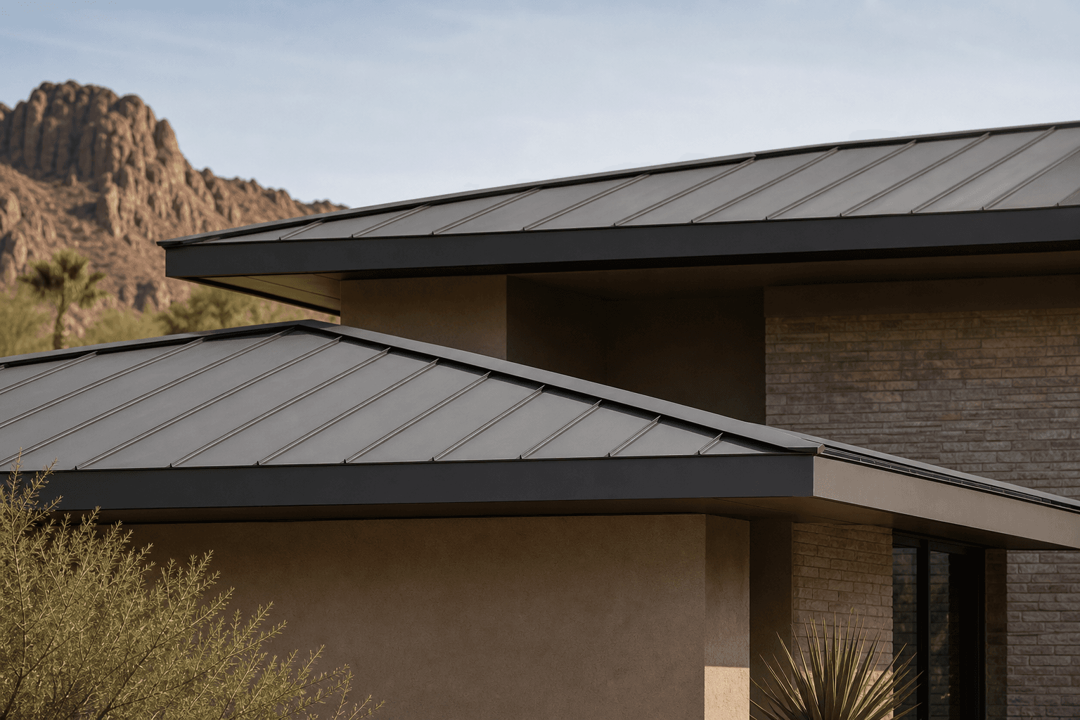 Mid-century modern Paradise Valley home with continuous standing seam metal roof